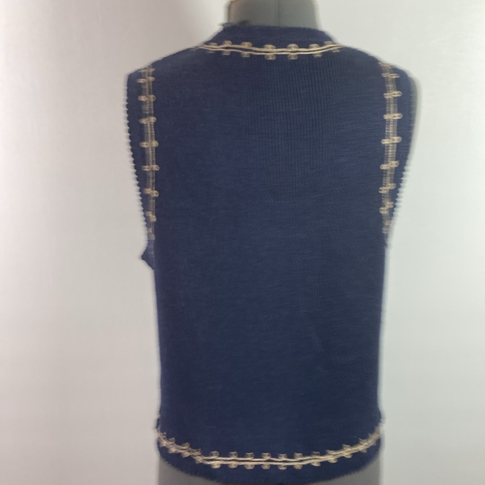 I.V.Y. Collection Vest Women Size M Navy & Tan Button Front - Picture 6 of 9